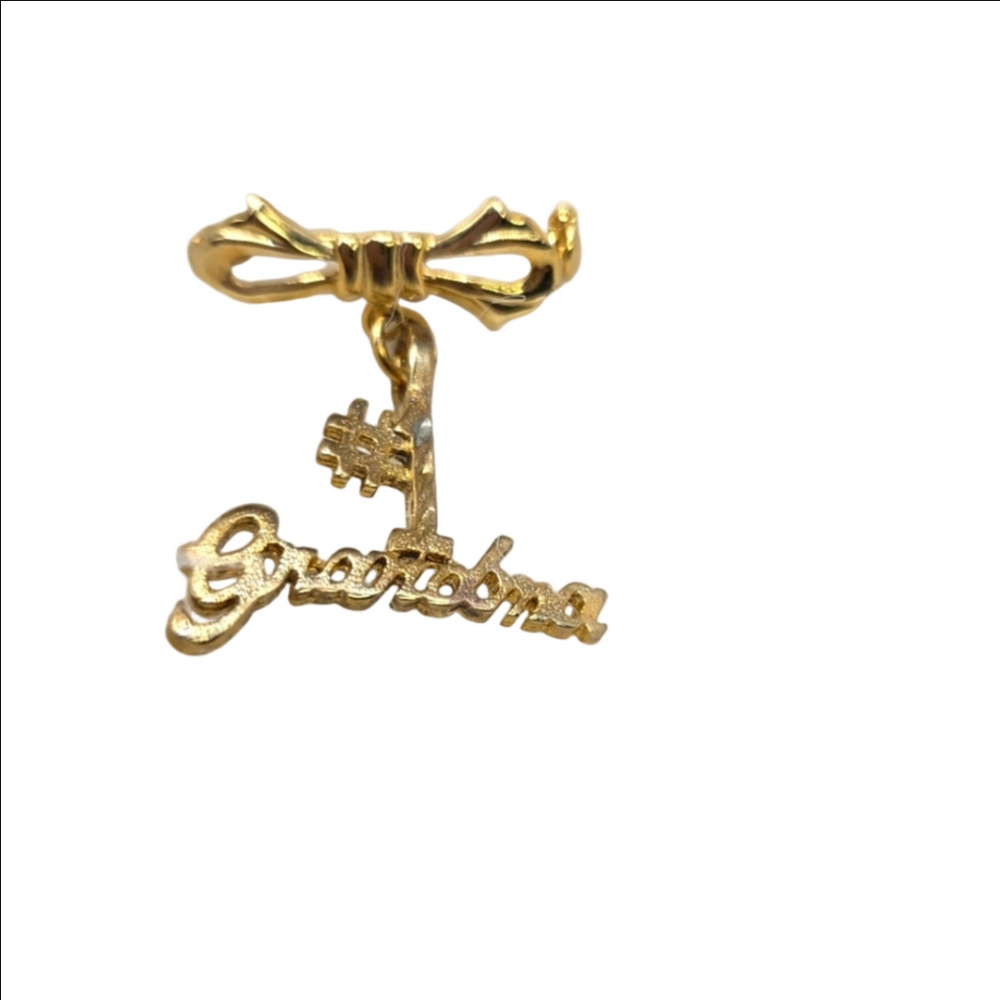 Vintage Gold Tone Ribbon Dangle Brooch Lapel Pin